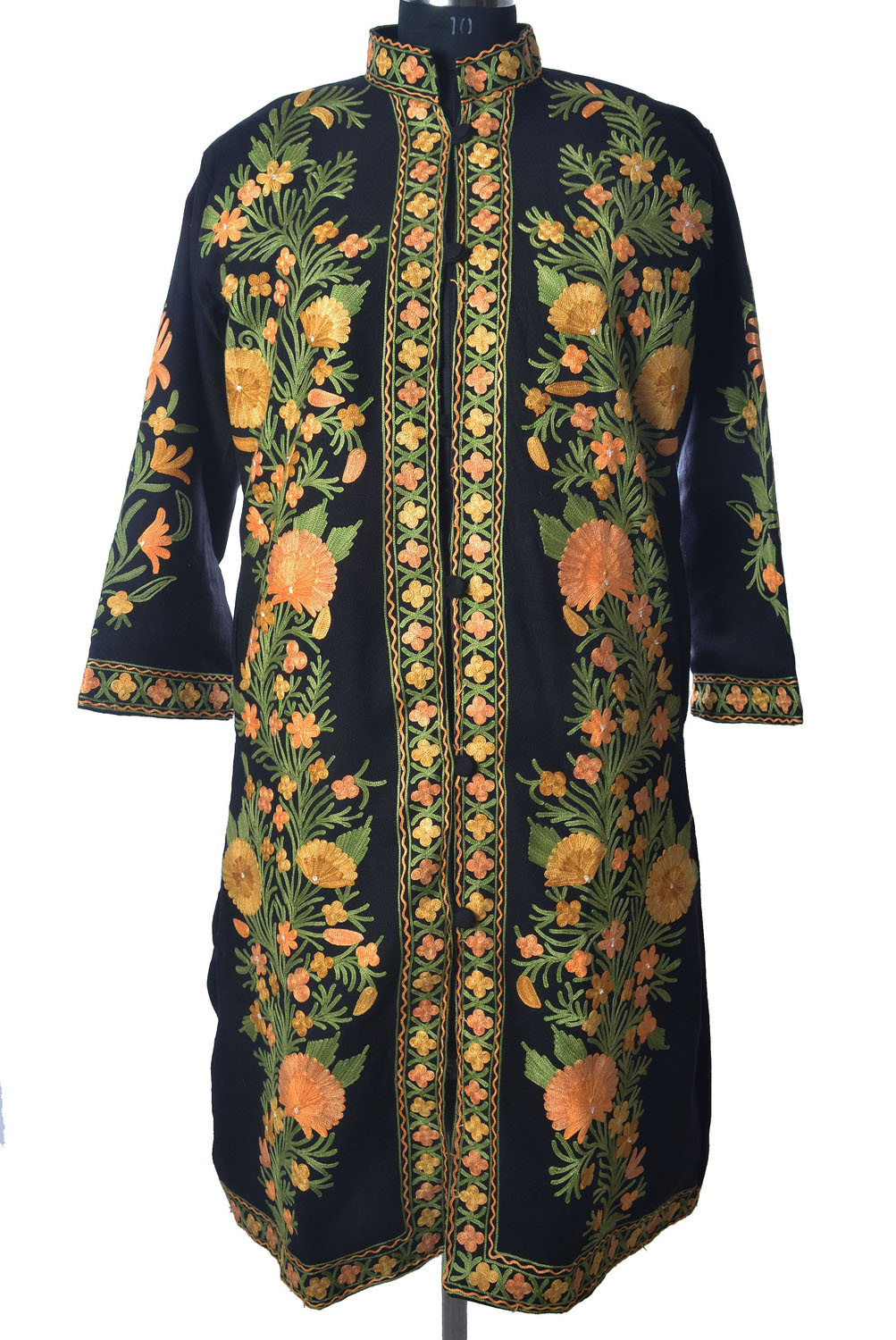 Embroidered Kashmiri Sherwani Long Jacket Coat - Pashmina Golden